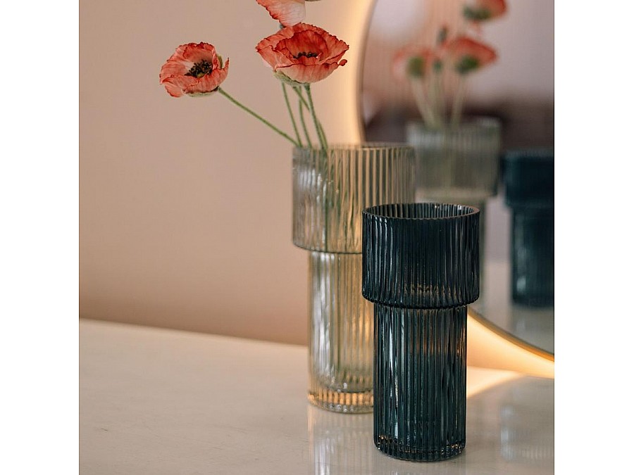 Декоративная ваза из рельефного стекла, Д95 Ш95 В200, синий