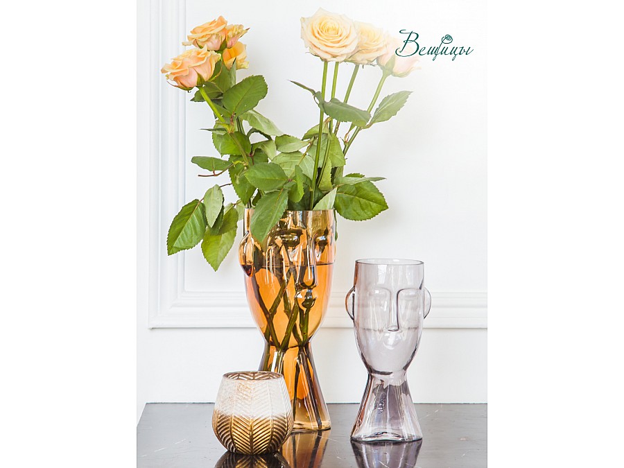 Стеклянная ваза Фейс, Д120 Ш110 В235, прозрачный