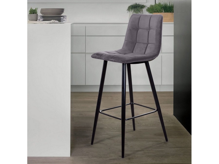 Стул барный Уно, бархат серый 27 / чёрный конус