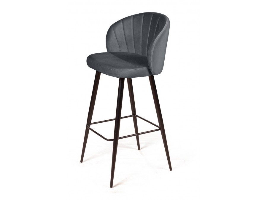 Стул барный Mont Blanc, бархат светло-серый 26 / черный конус