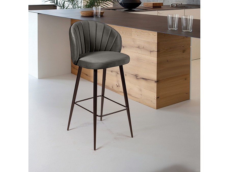 Стул барный Mont Blanc, бархат антрацит 14 / черный конус