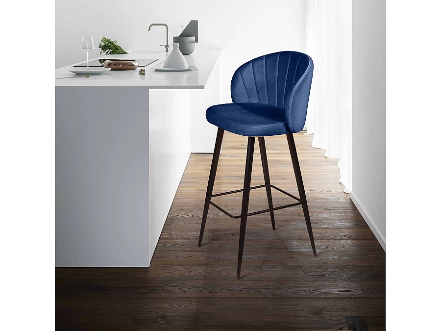 Стул барный Mont Blanc, бархат синий 29 / черный конус
