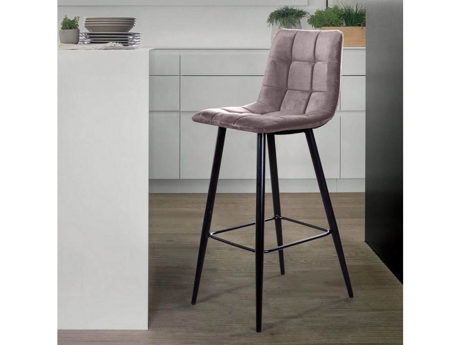 Стул барный Уно, бархат антрацит 14/ чёрный конус