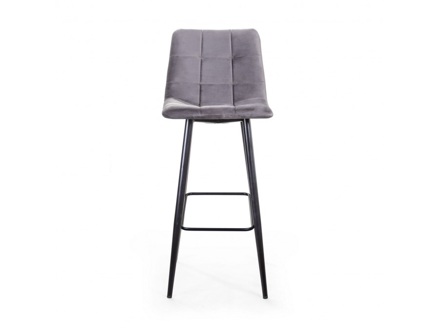 Стул барный Уно, бархат светло-серый 26 / чёрный конус