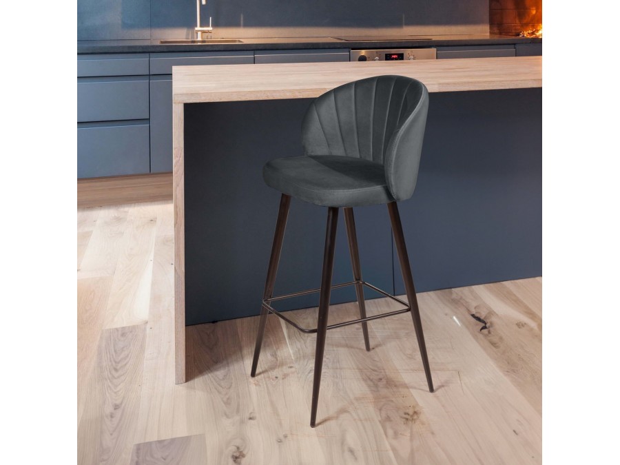 Стул барный Mont Blanc, бархат светло-серый 26 / черный конус