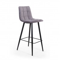 Стул барный Уно, бархат светло-серый 26 / чёрный конус