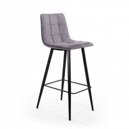 Стул барный Уно, бархат светло-серый 26 / чёрный конус