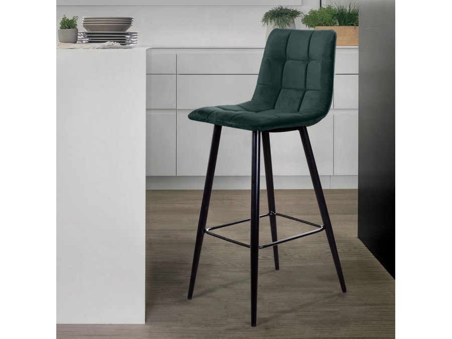 Стул барный Уно, бархат зелёный 19 / чёрный конус
