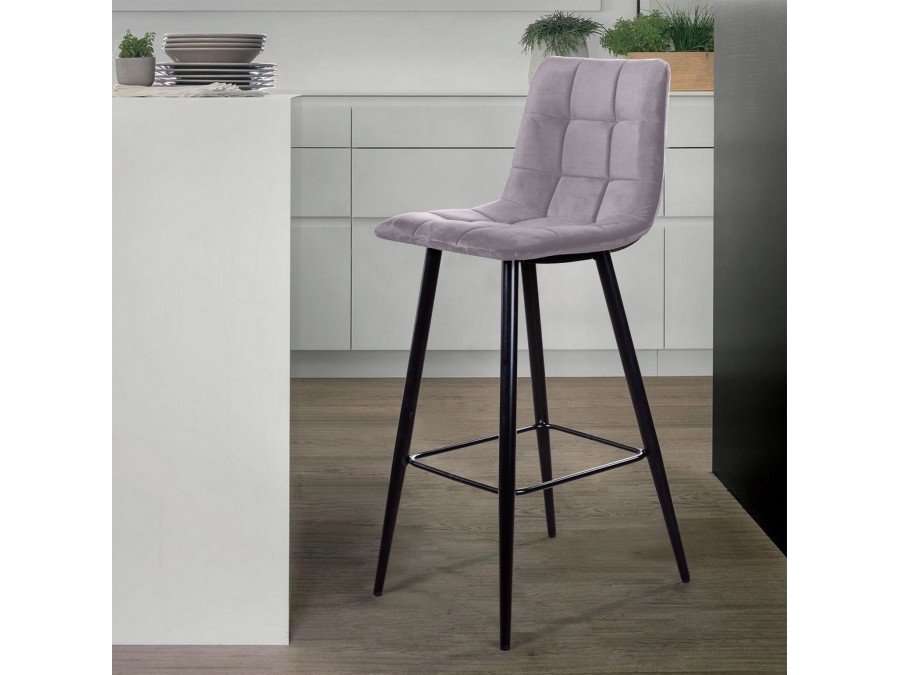 Стул барный Уно, бархат светло-серый 26 / чёрный конус