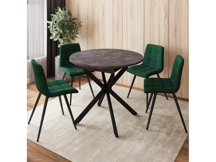 Стол круглый раздвижной Твист (90+30) камень темный / опоры черные