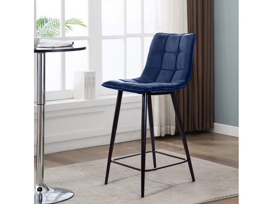 Стул полубарный Уно, бархат синий 29 / чёрный конус