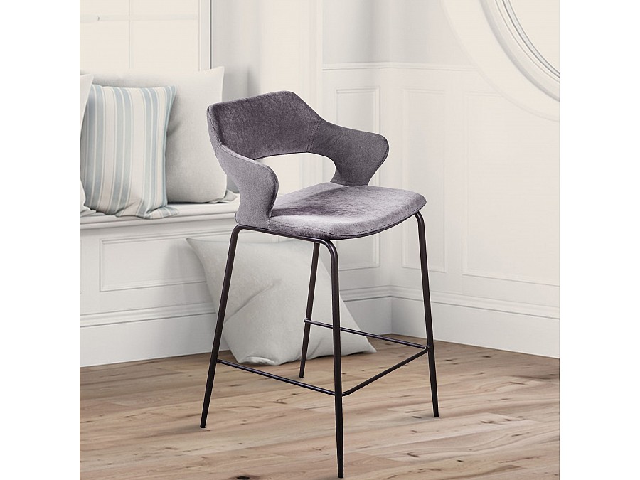 Стул полубарный Woddy, бархат антрацит