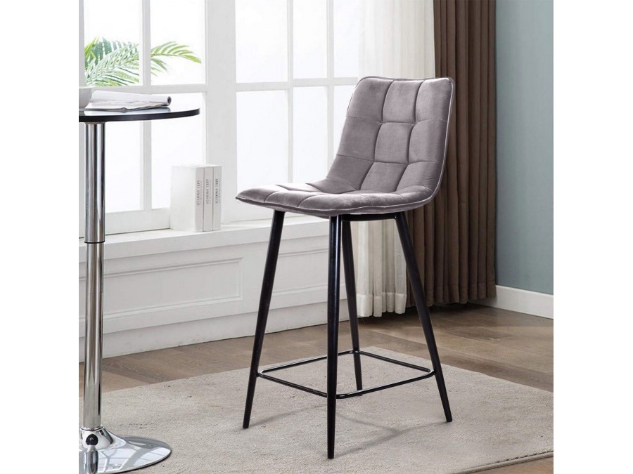 Стул полубарный Уно, бархат серый 27 / чёрный конус