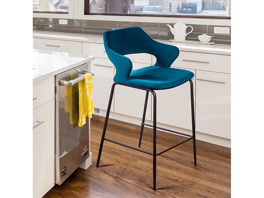 Стул полубарный Woddy, бархат сине-зеленый