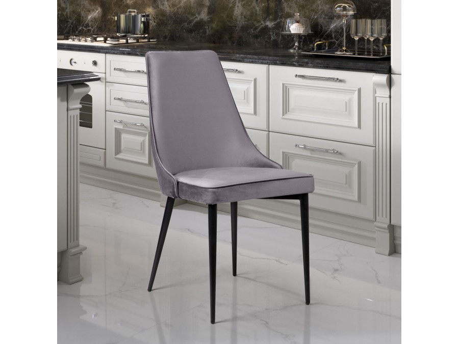 Стул Oliver, бархат светло-серый 26/ чёрный конус