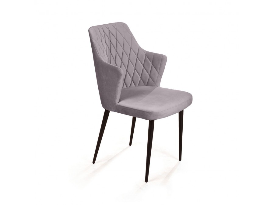 Стул с подлокотниками Hunt ромб, бархат светло-серый 26 / чёрный конус