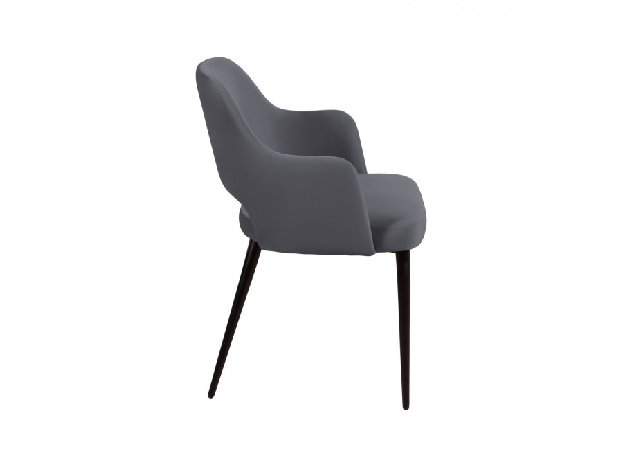 Стул William с подлокотниками, бархат серый 27/ черный конус