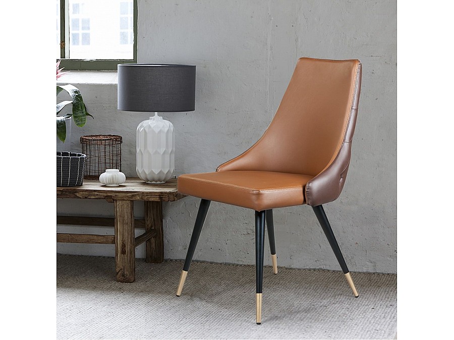 Стул Lucas, экокожа коричневый, золотистый декор на ножках