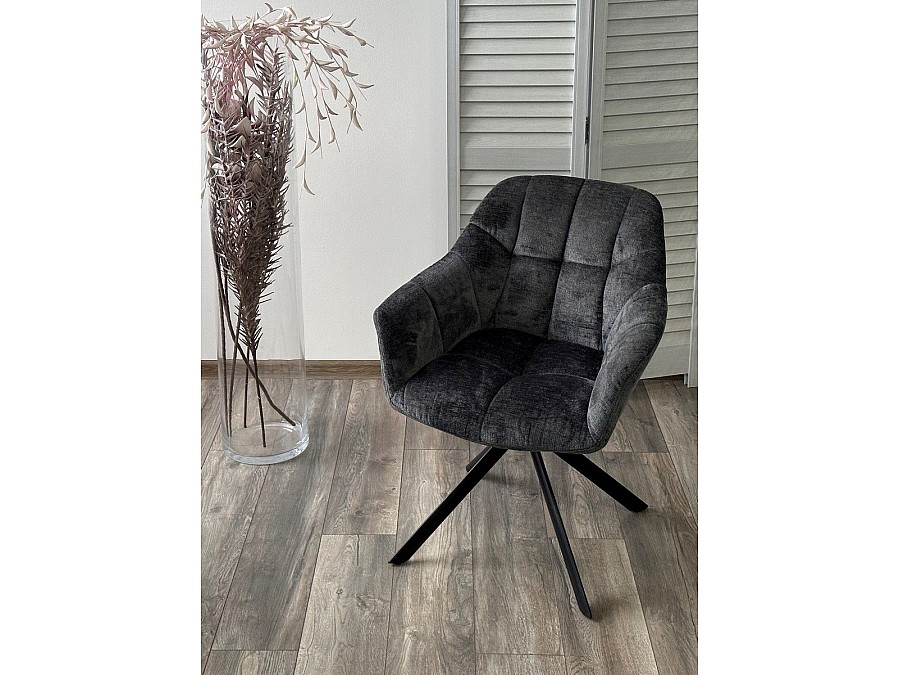 Стул Abba шенилл темно-серый, поворотно-возвратный механизм 180 градусов с возвратом