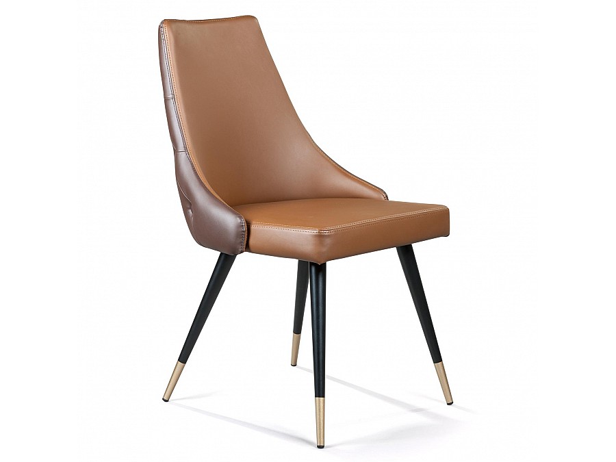 Стул Lucas, экокожа коричневый, золотистый декор на ножках