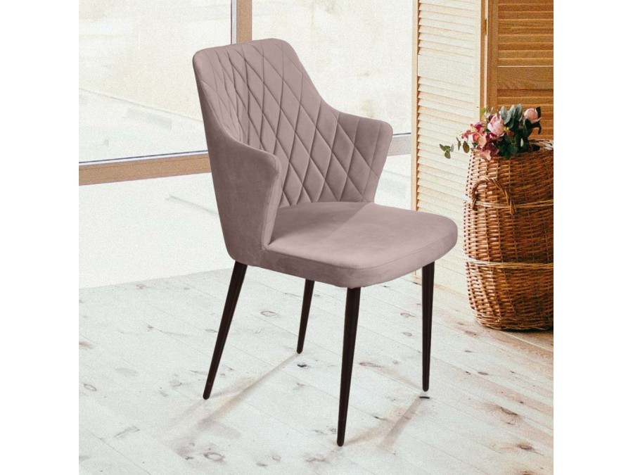 Стул с подлокотниками Hunt ромб, бархат пепельно-бежевый 25 / чёрный конус