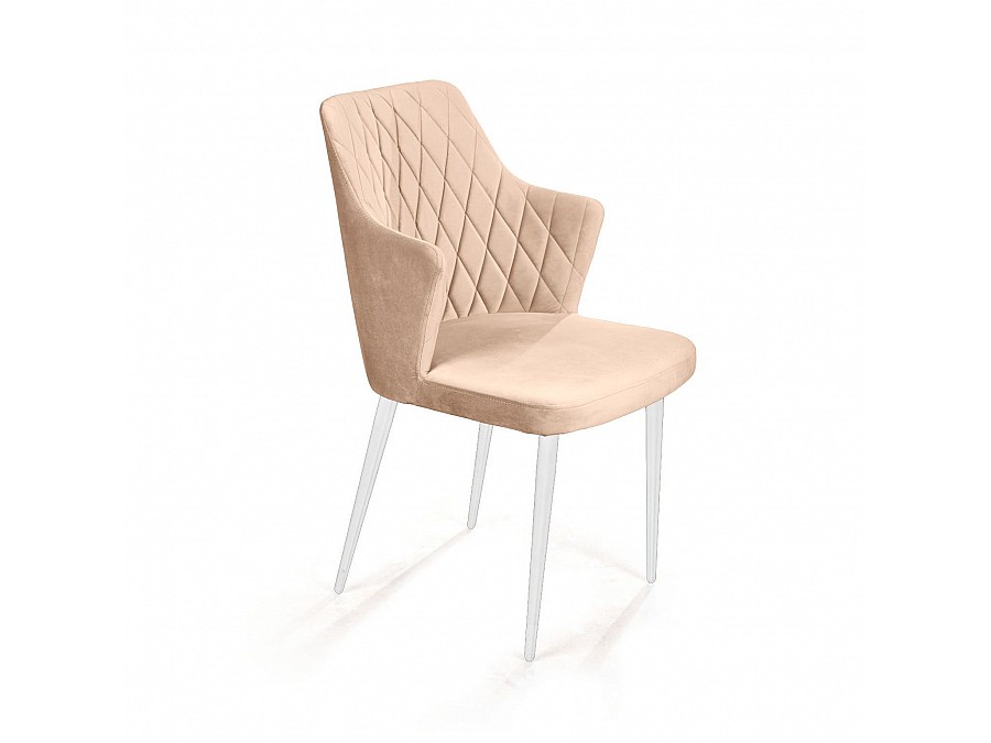 Стул с подлокотниками Hunt ромб, бархат бежевый 5 / белый конус