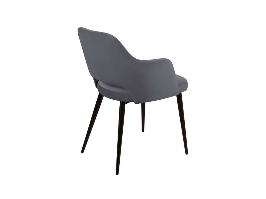 Стул William с подлокотниками, бархат серый 27/ черный конус