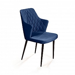 Стул с подлокотниками Hunt ромб, бархат синий 29 / чёрный конус