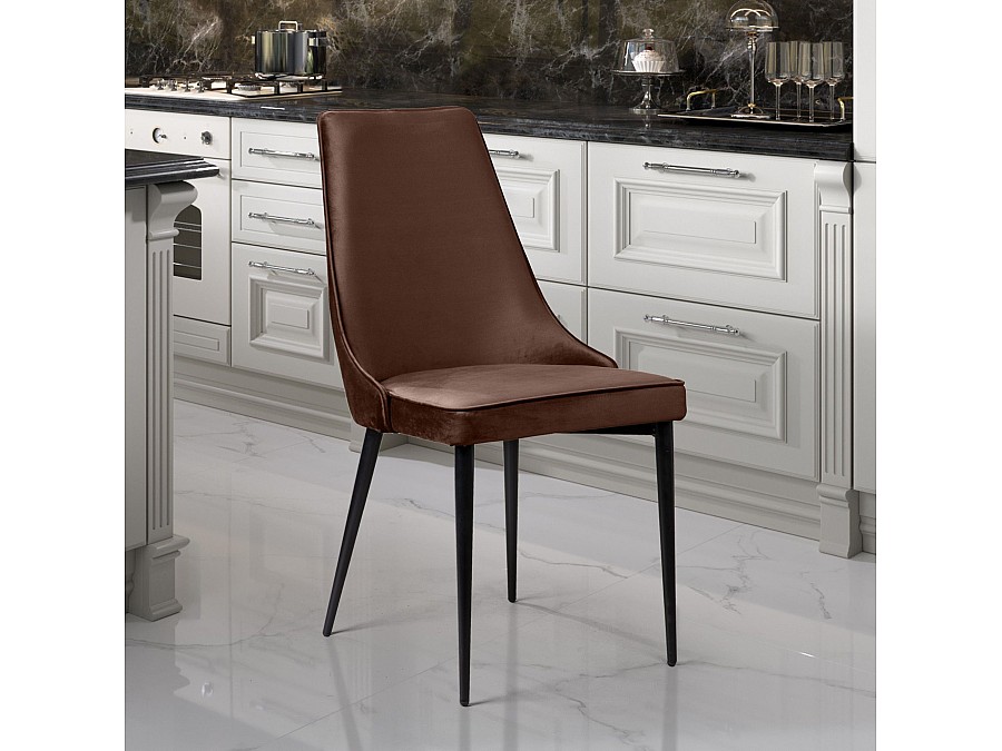 Стул Oliver, бархат коричневый 12/ чёрный конус