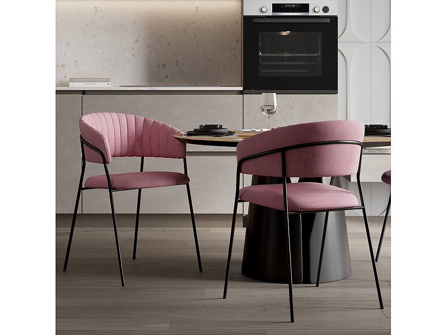 Стул Kelly с подлокотниками, бархат пудровый 15