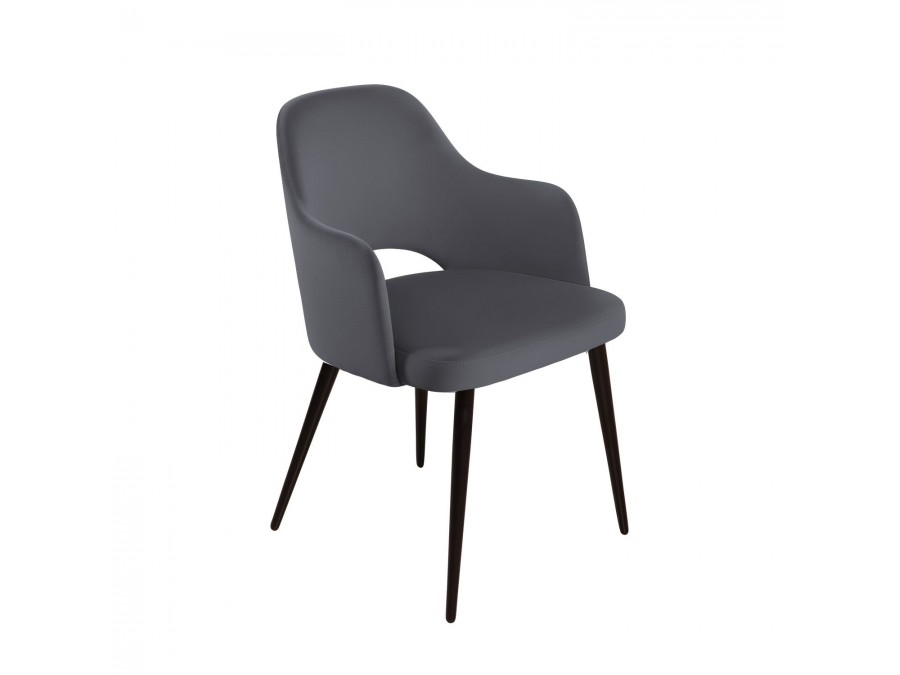 Стул William с подлокотниками, бархат серый 27/ черный конус