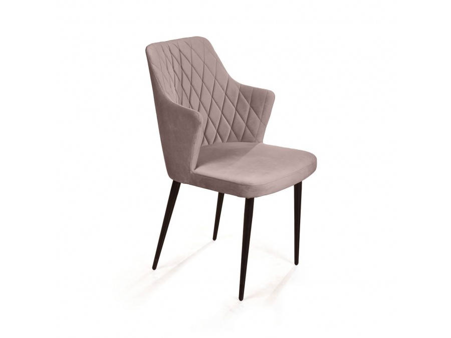 Стул с подлокотниками Hunt ромб, бархат пепельно-бежевый 25 / чёрный конус