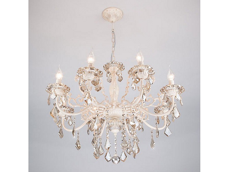 Подвесная люстра Eurosvet Elisha 3281/8 белый с золотом/тонированный хрусталь Strotskis