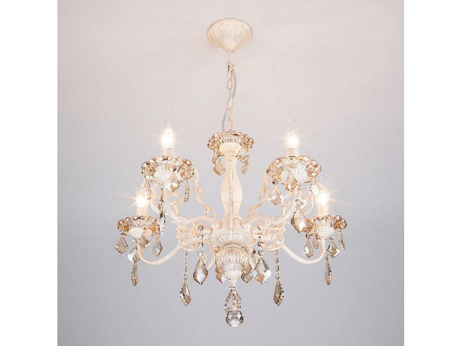 Подвесная люстра Eurosvet Elisha 3281/5 белый с золотом/тонированный хрусталь Strotskis