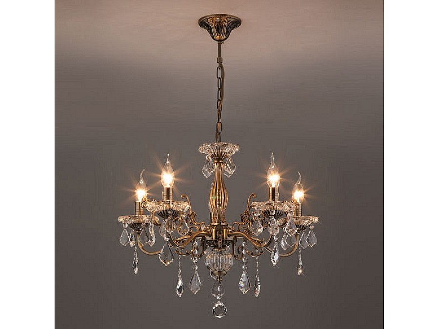 Подвесная люстра Eurosvet Elisha 3281/5 античная бронза/прозрачный хрусталь Strotskis