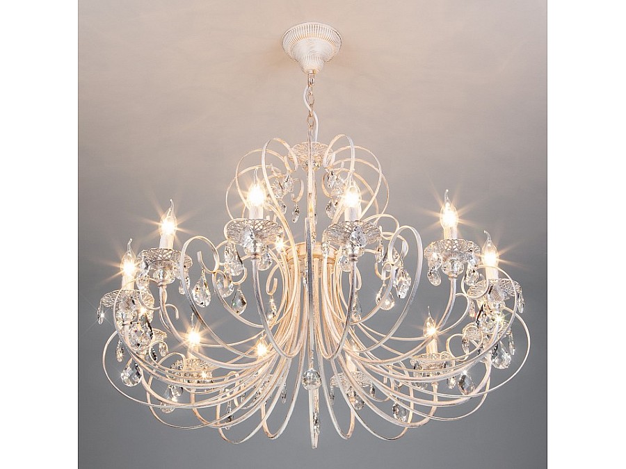 Подвесная люстра Eurosvet Alda 3305/12 белый с золотом/прозрачный хрусталь Strotskis