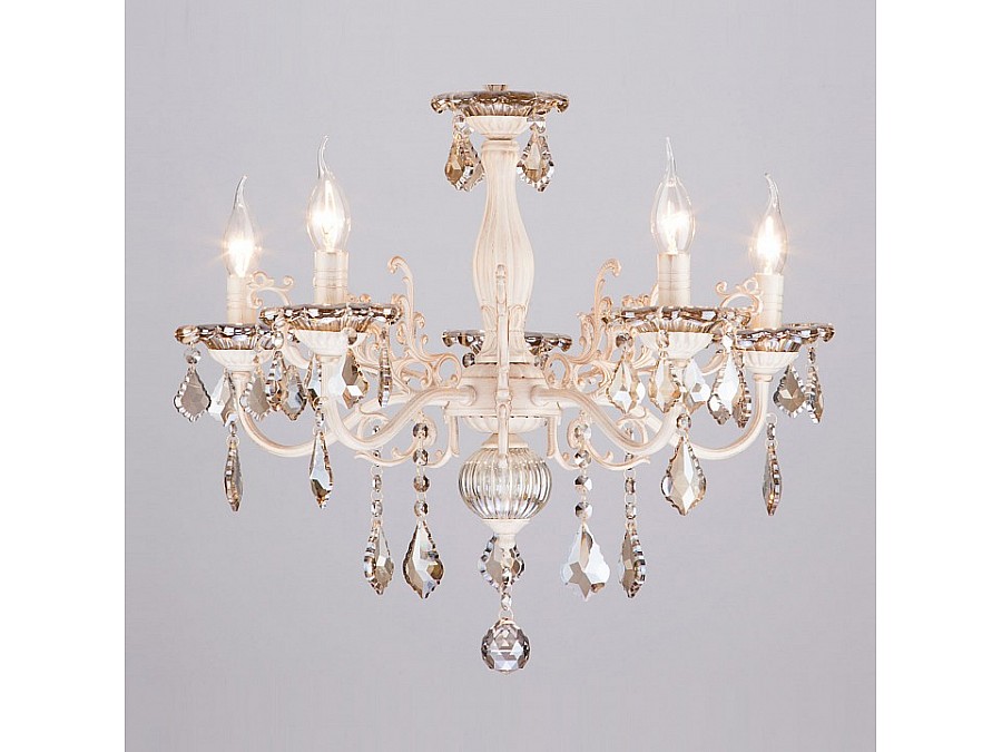 Подвесная люстра Eurosvet Elisha 3281/5 белый с золотом/тонированный хрусталь Strotskis