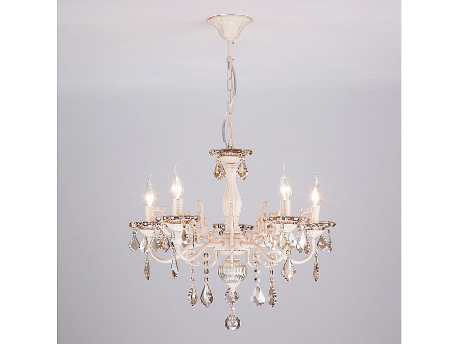 Подвесная люстра Eurosvet Elisha 3281/5 белый с золотом/тонированный хрусталь Strotskis