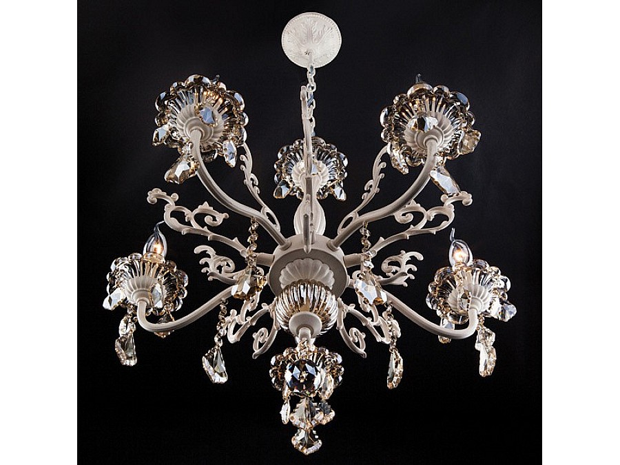 Подвесная люстра Eurosvet Elisha 3281/5 белый с золотом/тонированный хрусталь Strotskis