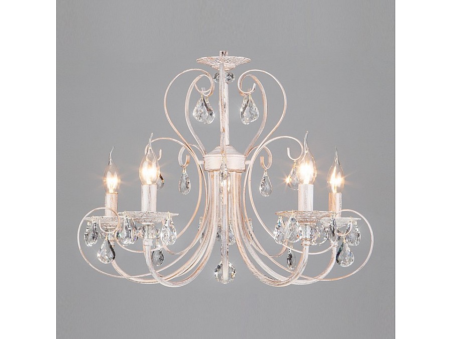 Подвесная люстра Eurosvet Alda 3305/5 белый с золотом/прозрачный хрусталь Strotskis