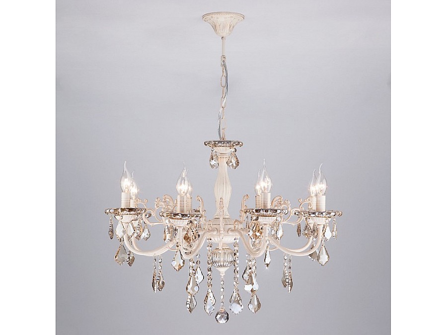 Подвесная люстра Eurosvet Elisha 3281/8 белый с золотом/тонированный хрусталь Strotskis