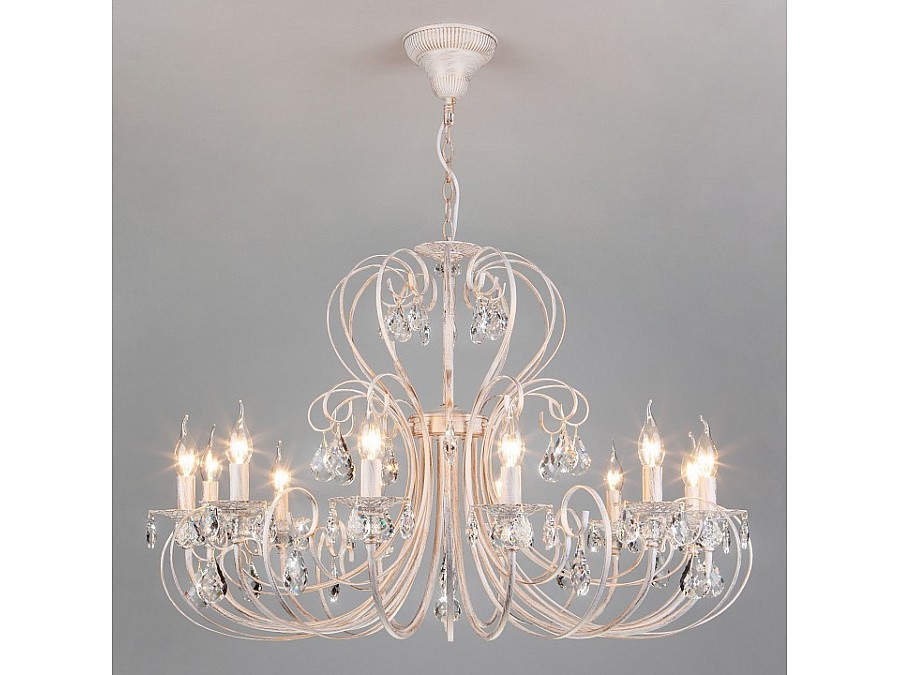 Подвесная люстра Eurosvet Alda 3305/12 белый с золотом/прозрачный хрусталь Strotskis