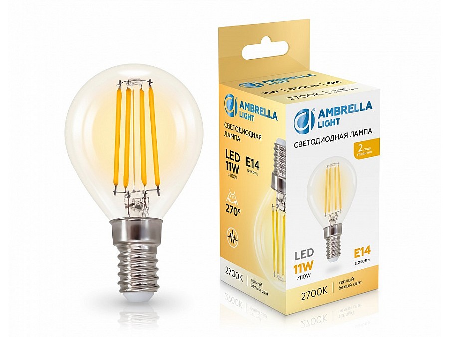 Лампа светодиодная Ambrella Light G45 E14 11Вт 2700K 451133
