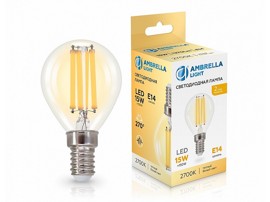 Лампа светодиодная Ambrella Light G45 E14 15Вт 2700K 451533