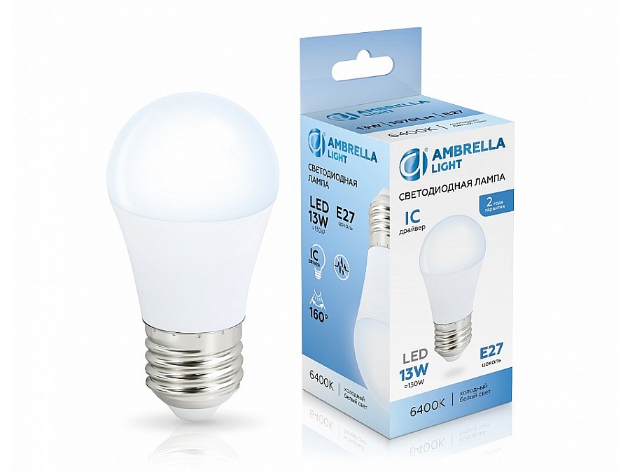 Лампа светодиодная Ambrella Light G45 E27 13Вт 6400K 451306