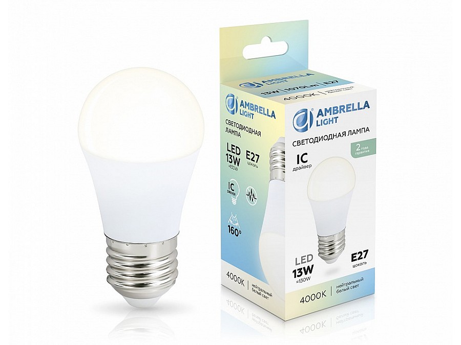 Лампа светодиодная Ambrella Light G45 E27 13Вт 4000K 451304