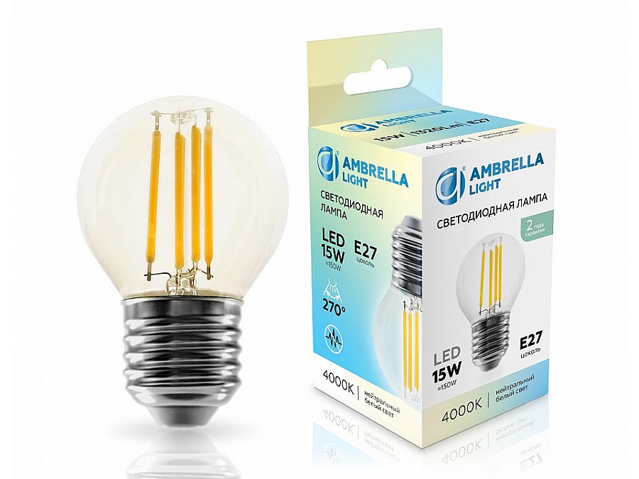 Лампа светодиодная Ambrella Light G45 E27 15Вт 4000K 451524