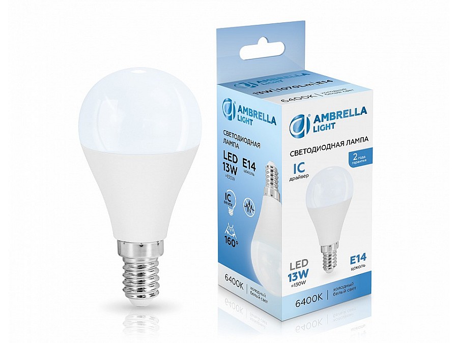 Лампа светодиодная Ambrella Light G45 E14 13Вт 6400K 451316