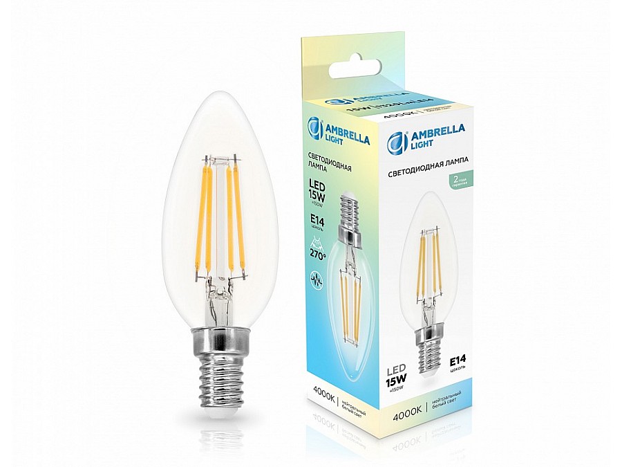 Лампа светодиодная Ambrella Light C35 E14 15Вт 4000K 351514