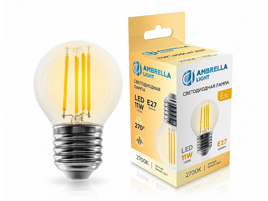 Лампа светодиодная Ambrella Light G45 E27 11Вт 2700K 451123